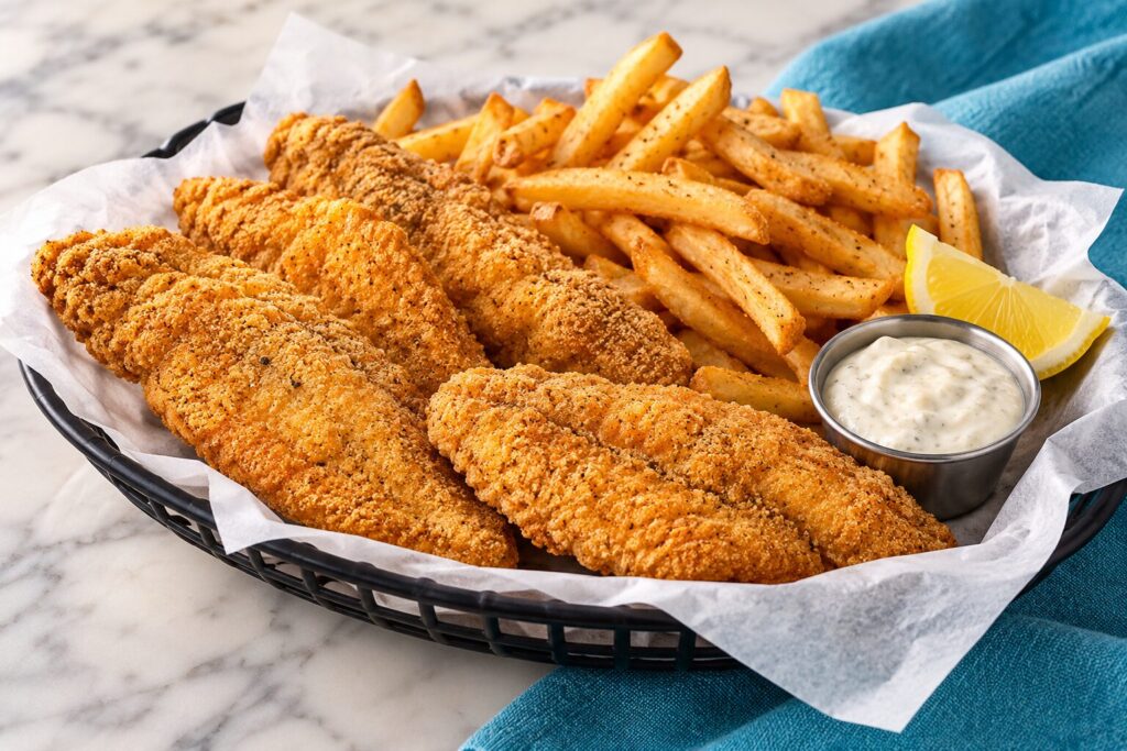 Golden, seasoned with lemon and tartar