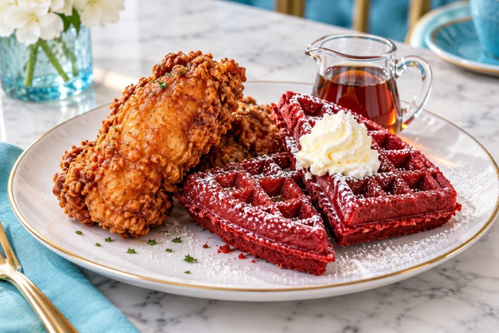 Crispy fried chicken, butter and syrup